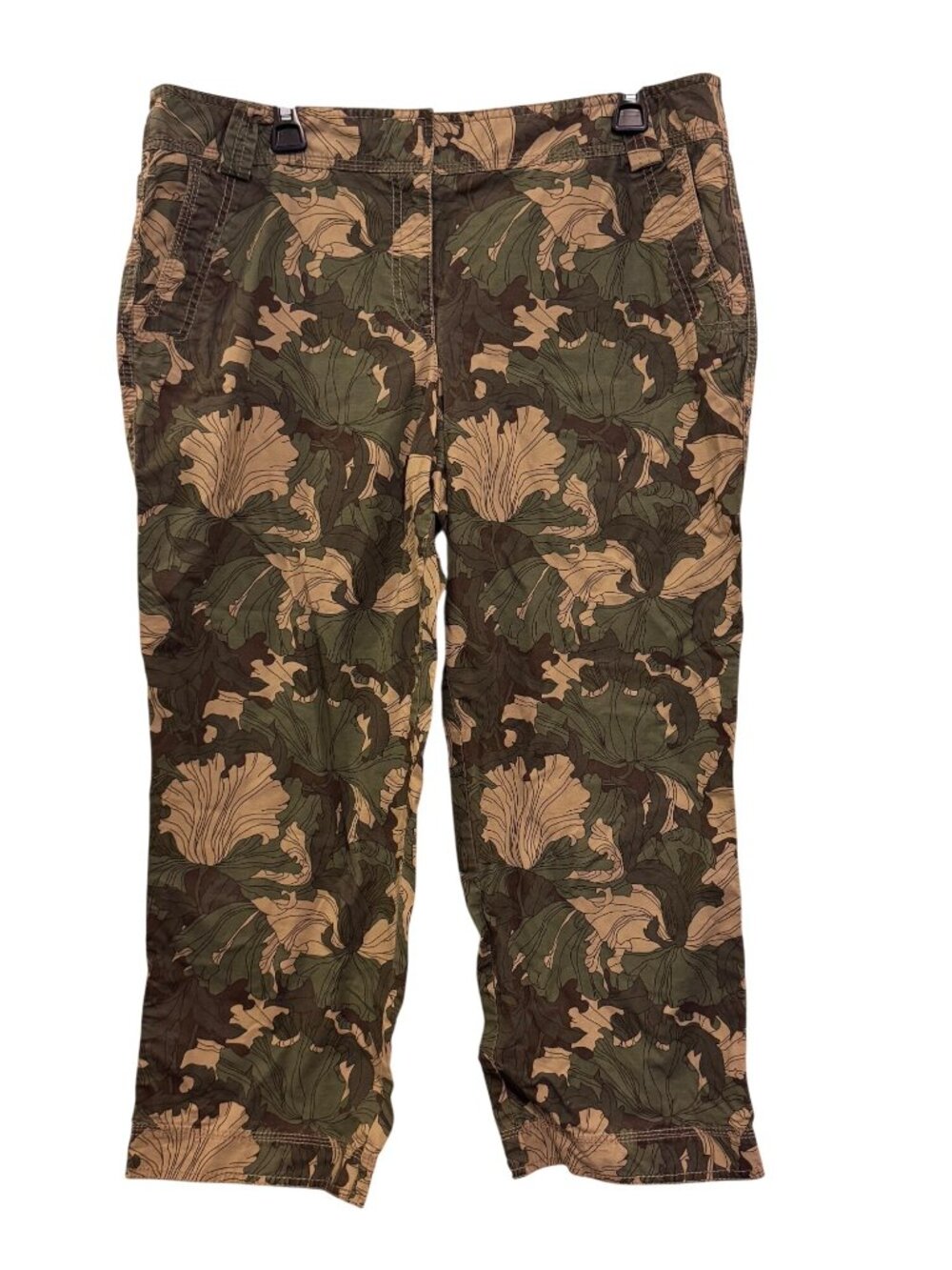Vintage Ann Taylor Loft Womens Floral Green Cargo Pants Size 14 Marisa